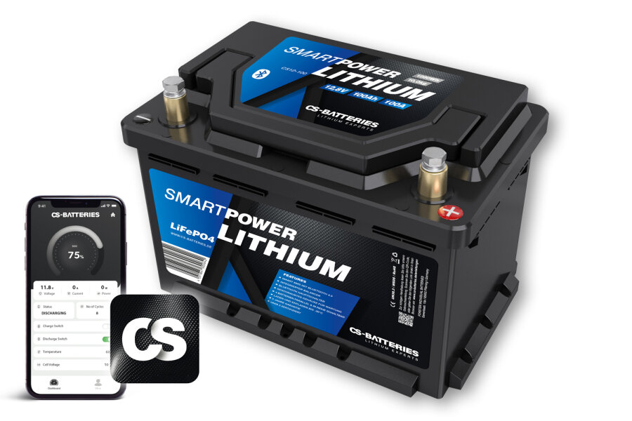 100Ah | 12,8V | 1280Wh | SMART POWER Lithium LiFePO4 Batterie mit Bluetooth 5.0 | integriertem 100A-200A BMS